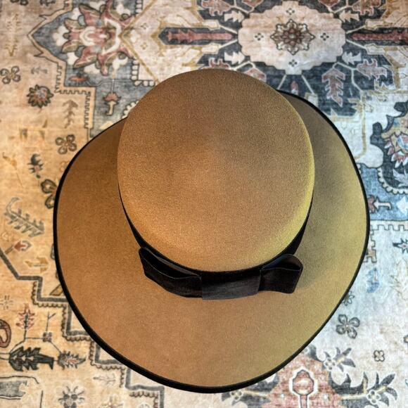 Vintage J Peterman Made in Italy Wool Hat Women's Velvet Bow Formal Brown Hat - Picture 9 of 13